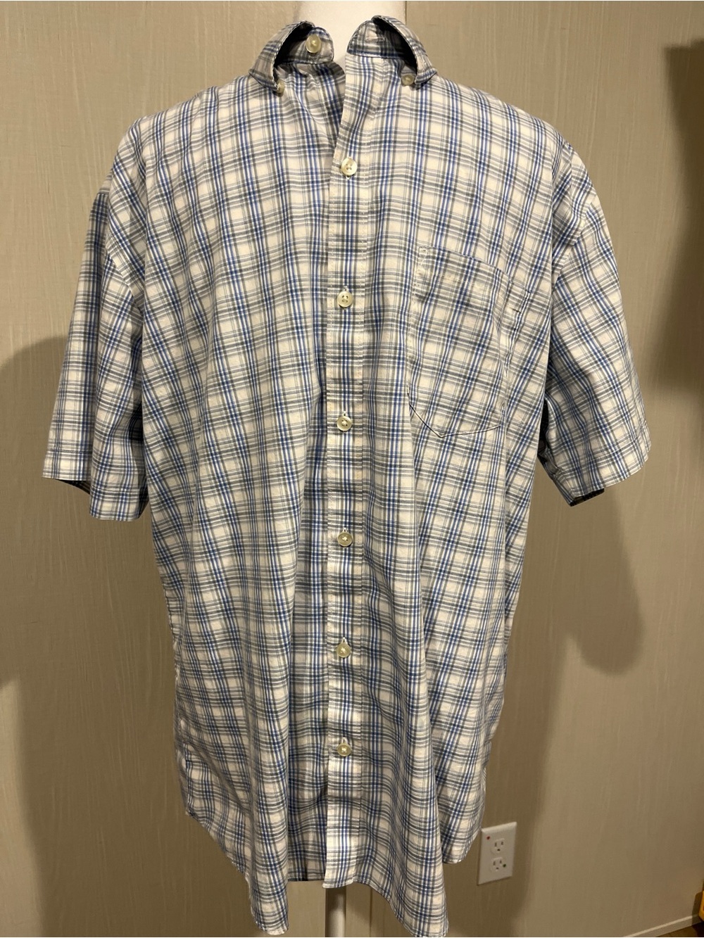 Van Heusen Short Sleeve Plaid Shirt, Blue/Grey, Med
